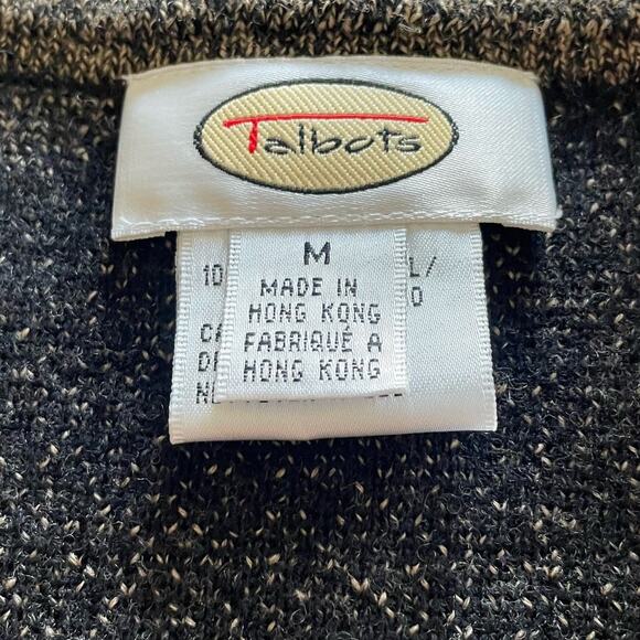 Talbots Size M Black and Gold 100% Merino Wool Cardigan Mandarin Collar Sweater - Picture 6 of 9